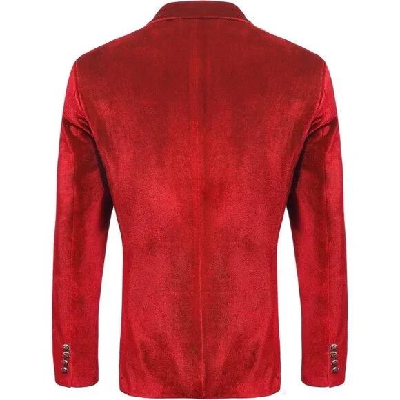 Men's Velvet Blazer Notched Lapel One Button Velour Tuxedo Jacket for Wedding